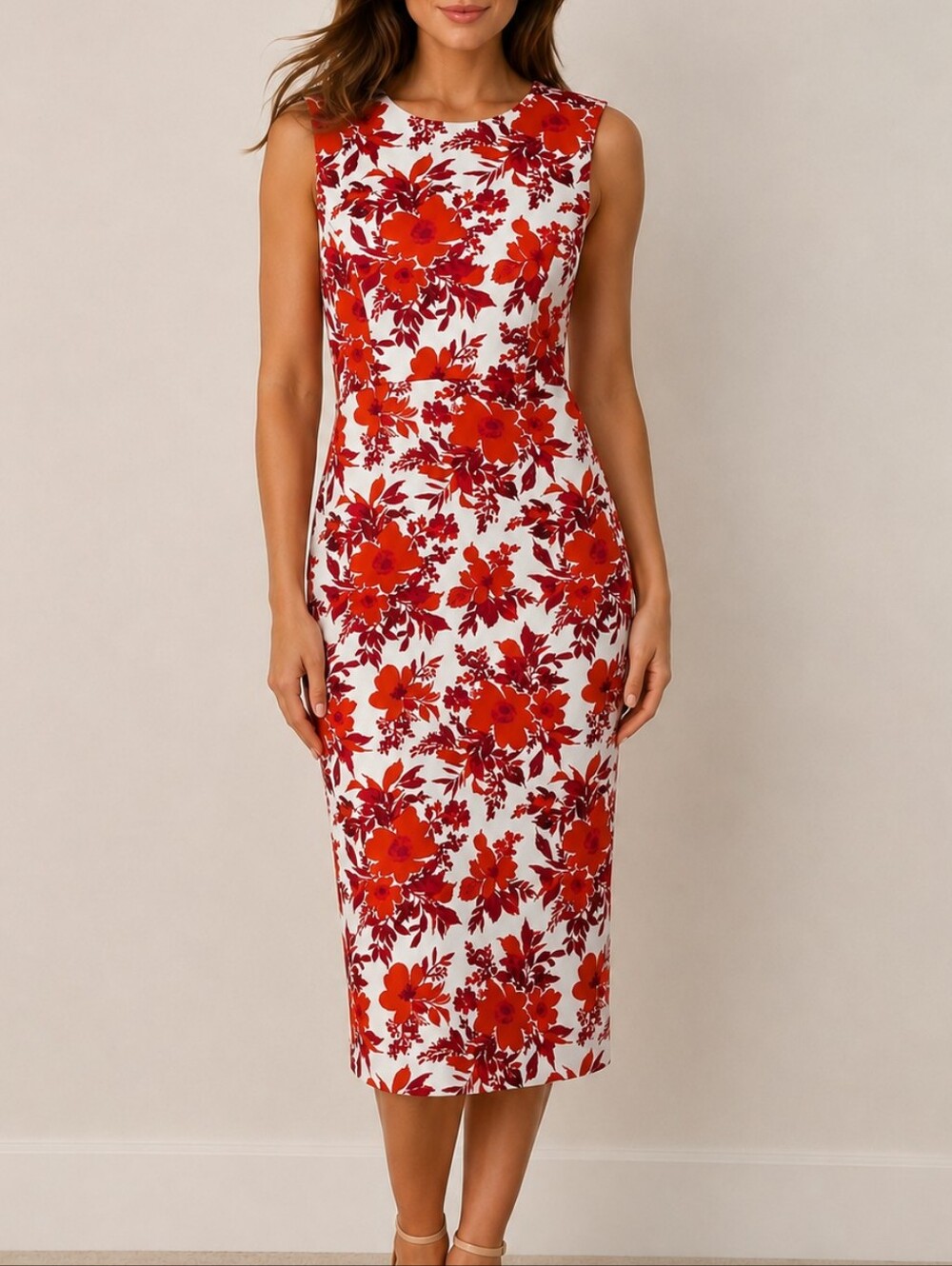 Express Red Floral Sleeveless Midi Dress ✨ Size XS